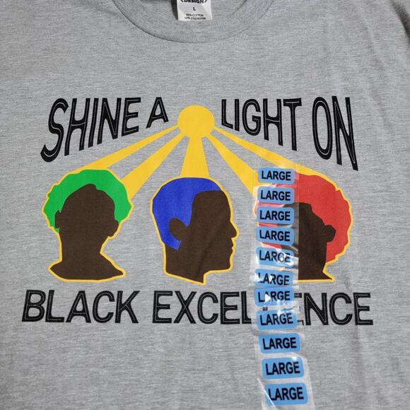 Proud by Design Shine A Light On Black Excellence Graphic T-Shirt Gray Size L - Picture 3 of 5
